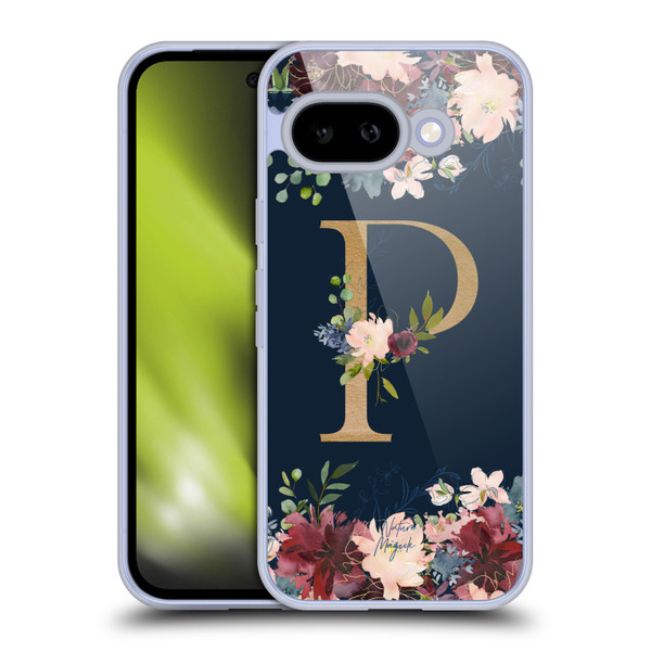 Nature Magick Floral Monogram Gold Navy 2 Letter P Soft Gel Case for Google Pixel 9A