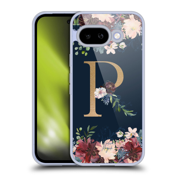 Nature Magick Floral Monogram Gold Navy 2 Letter R Soft Gel Case for Google Pixel 9A