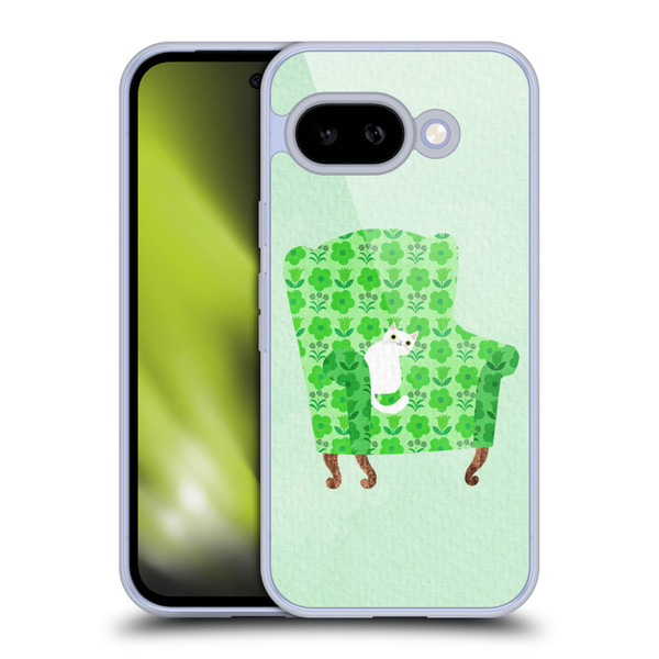 Planet Cat Arm Chair Spring Green Chair Cat Soft Gel Case for Google Pixel 9A