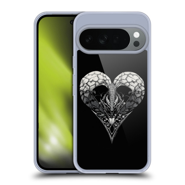 Stanley Morrison Black And White Gothic Dragon Heart Soft Gel Case for Google Pixel 10