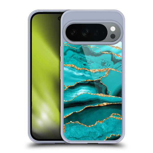 UtArt Malachite Emerald Aquamarine Gold Waves Soft Gel Case for Google Pixel 10