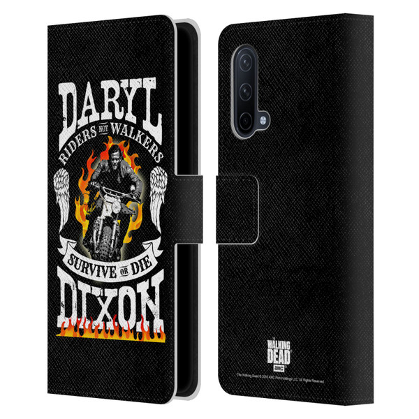 AMC The Walking Dead Daryl Dixon Biker Art Motorcycle Flames Leather Book Wallet Case Cover For OnePlus Nord CE 5G