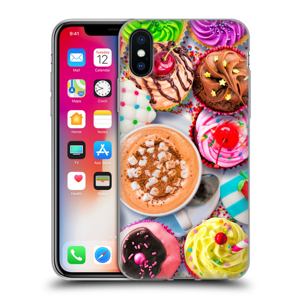 Aimee Stewart Colourful Sweets Cupcakes And Cocoa Soft Gel Case for Apple iPhone X / iPhone XS