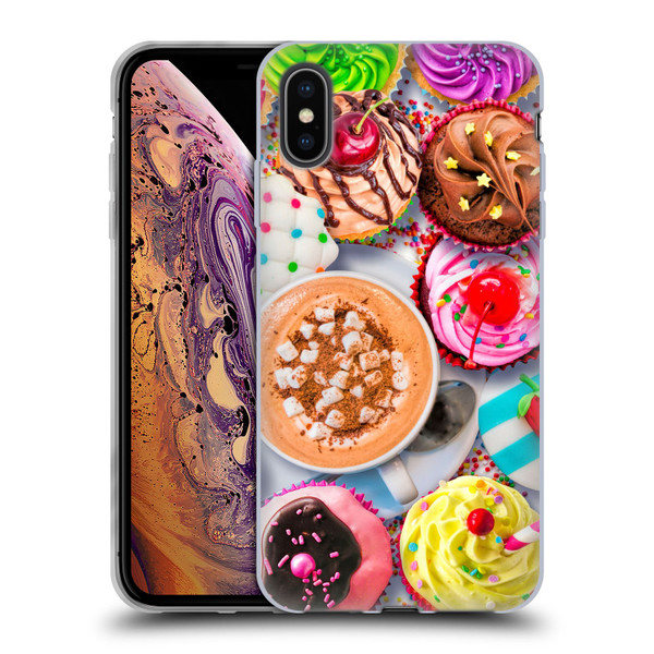 Aimee Stewart Colourful Sweets Cupcakes And Cocoa Soft Gel Case for Apple iPhone XS Max