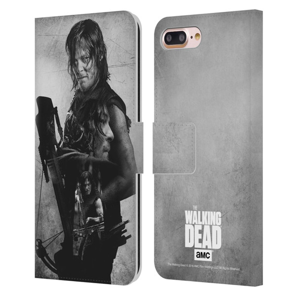 AMC The Walking Dead Double Exposure Daryl Leather Book Wallet Case Cover For Apple iPhone 7 Plus / iPhone 8 Plus