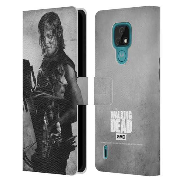 AMC The Walking Dead Double Exposure Daryl Leather Book Wallet Case Cover For Motorola Moto E7