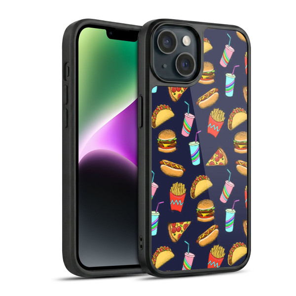 Micklyn Le Feuvre Patterns 2 Fast Food On Navy Gel Armour Case For Apple iPhone 14