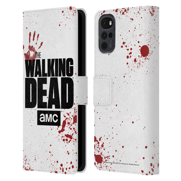 AMC The Walking Dead Logo White Leather Book Wallet Case Cover For Motorola Moto G22
