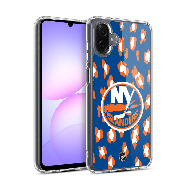 NHL New York Islanders Leopard Pattern Soft Gel Case for Samsung Galaxy A07 4G