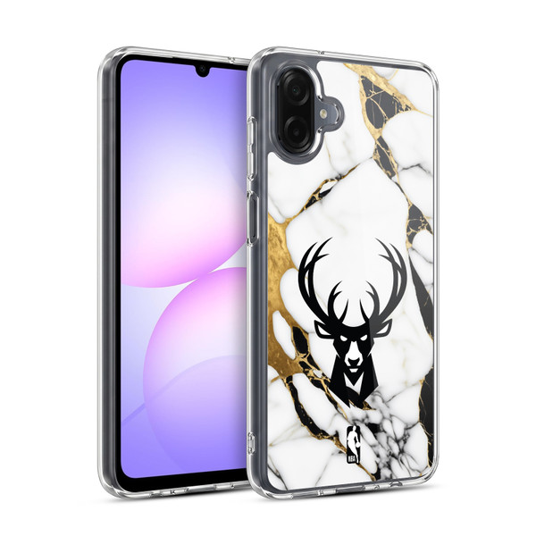 NBA Milwaukee Bucks White Marble Soft Gel Case for Samsung Galaxy A07 4G