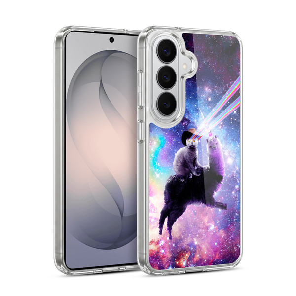Random Galaxy Animals Laser Space Cat Riding Llama Soft Gel Case for Samsung Galaxy S26 Plus