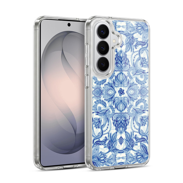 Micklyn Le Feuvre Floral Patterns Denim Blues Soft Gel Case for Samsung Galaxy S26