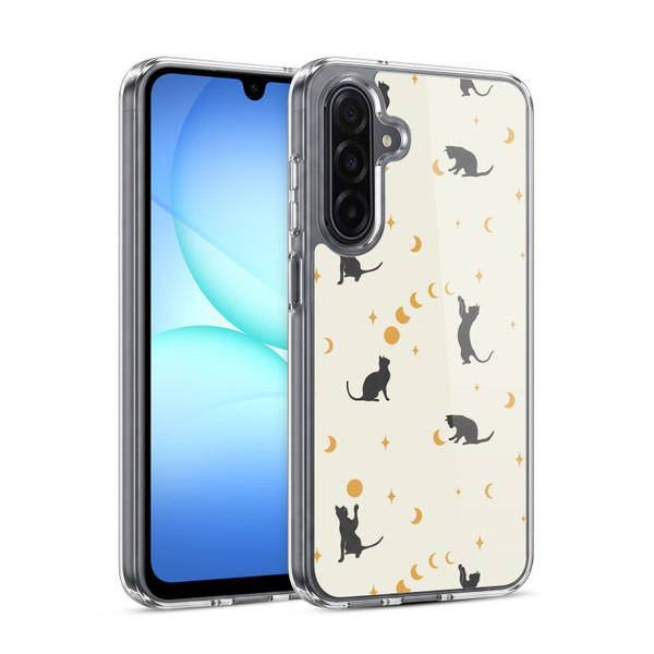 Episodic Drawing Pattern Cat And Moon Soft Gel Case for Samsung Galaxy A17 4G / 5G