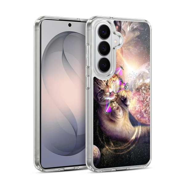 Random Galaxy Space Cat Reaching Big Pizza Soft Gel Case for Samsung Galaxy S26