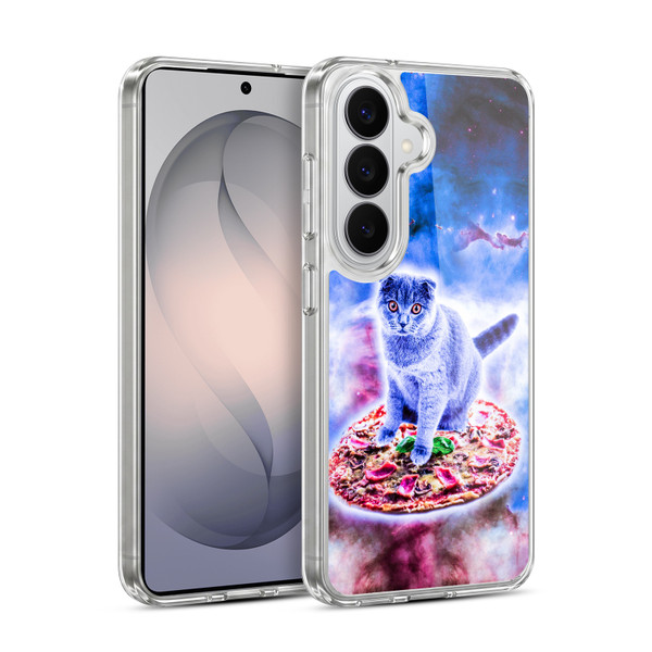 Random Galaxy Space Cat Blue Galaxy & Pizza Soft Gel Case for Samsung Galaxy S26 Plus