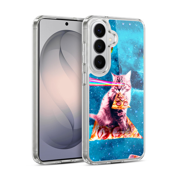 Random Galaxy Space Cat Lazer Eye & Pizza Soft Gel Case for Samsung Galaxy S26 Plus