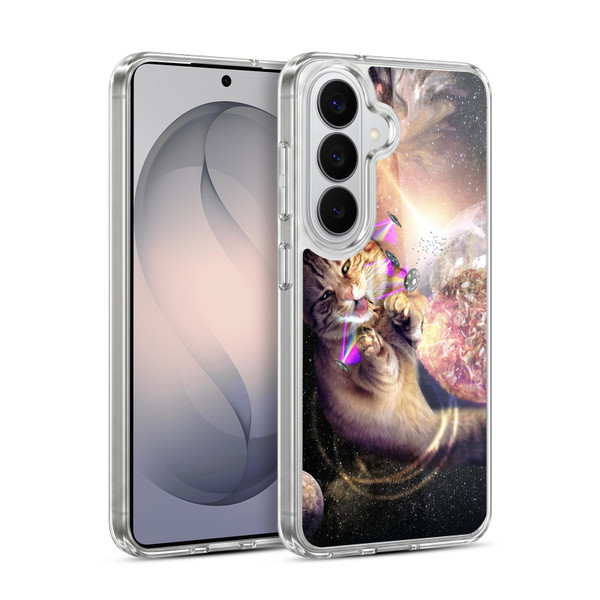 Random Galaxy Space Cat Reaching Big Pizza Soft Gel Case for Samsung Galaxy S26 Plus