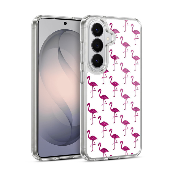 PLdesign Sparkly Flamingo Pink Pattern On White Soft Gel Case for Samsung Galaxy S26 Plus