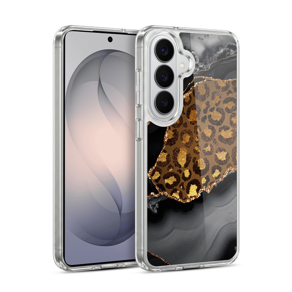 UtArt Wild Cat Marble Dark Gilded Leopard Soft Gel Case for Samsung Galaxy S26