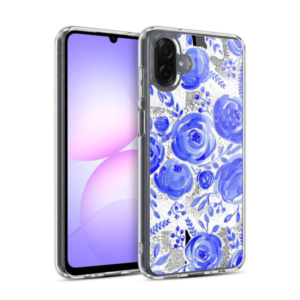 Anis Illustration Flower Pattern 2 Blue Soft Gel Case for Samsung Galaxy A07 4G