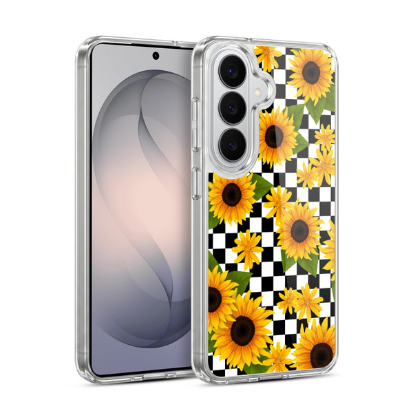 Head Case Designs Checkerboard Patterns Sunflower Soft Gel Case for Samsung Galaxy S26