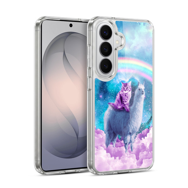 Random Galaxy Space Llama Cloudy Cat In Rainbow Soft Gel Case for Samsung Galaxy S26 Plus