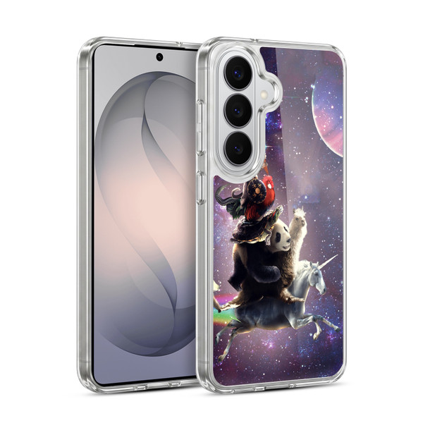 Random Galaxy Space Llama Unicorn Space Ride Soft Gel Case for Samsung Galaxy S26 Plus