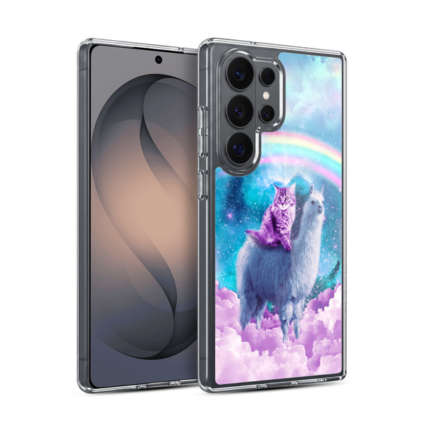 Random Galaxy Space Llama Cloudy Cat In Rainbow Soft Gel Case for Samsung Galaxy S26 Ultra