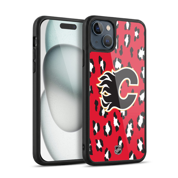 NHL Calgary Flames Leopard Pattern Gel Armour Case For Apple iPhone 15 Plus