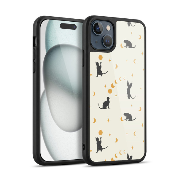 Episodic Drawing Pattern Cat And Moon Gel Armour Case For Apple iPhone 15 Plus