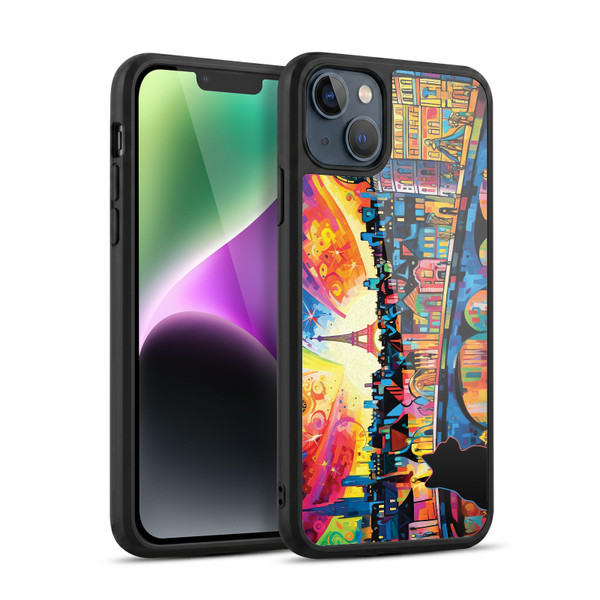 Michael David Ward Psychedelic Art Midnight Cat In Paris Gel Armour Case For Apple iPhone 14 Plus