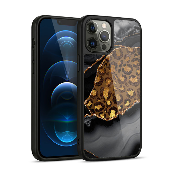 UtArt Wild Cat Marble Dark Gilded Leopard Gel Armour Case For Apple iPhone 12 Pro Max