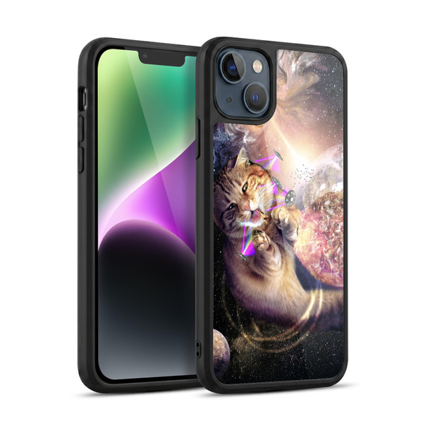 Random Galaxy Space Cat Reaching Big Pizza Gel Armour Case For Apple iPhone 14 Plus