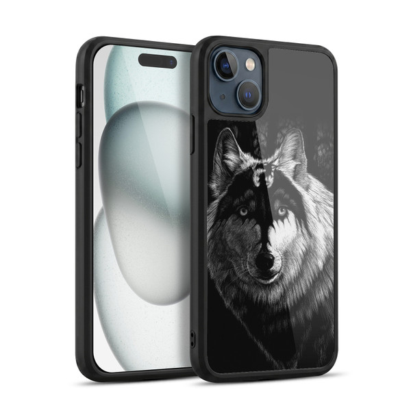 Stanley Morrison Black And White Gray Wolf With Dragon Marking Gel Armour Case For Apple iPhone 15 Plus