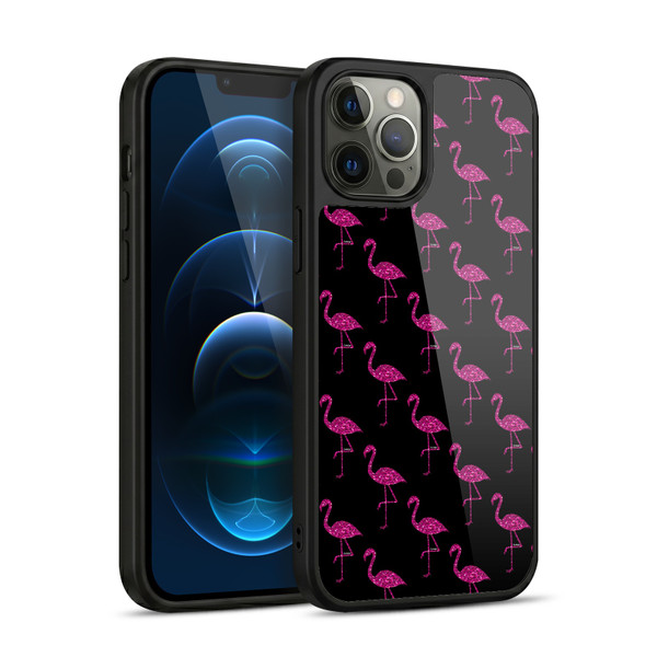 PLdesign Sparkly Flamingo Pink Pattern On Black Gel Armour Case For Apple iPhone 12 Pro Max