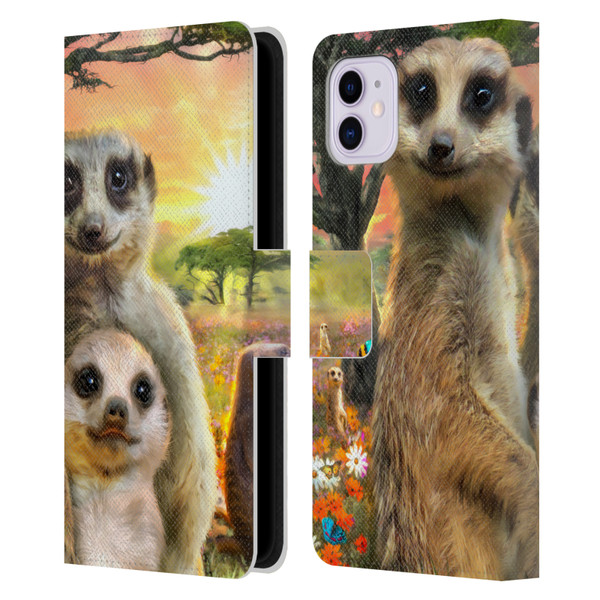 Aimee Stewart Animals Meerkats Leather Book Wallet Case Cover For Apple iPhone 11