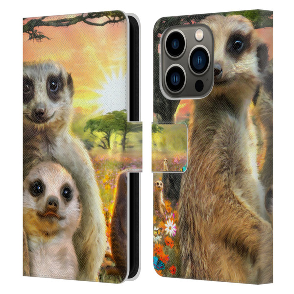 Aimee Stewart Animals Meerkats Leather Book Wallet Case Cover For Apple iPhone 14 Pro