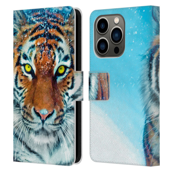Aimee Stewart Animals Yellow Tiger Leather Book Wallet Case Cover For Apple iPhone 14 Pro