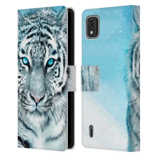 Aimee Stewart Animals White Tiger Leather Book Wallet Case Cover For Nokia C2 2nd Edition