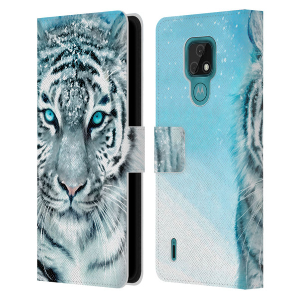 Aimee Stewart Animals White Tiger Leather Book Wallet Case Cover For Motorola Moto E7