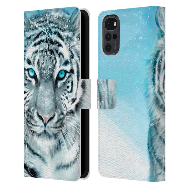 Aimee Stewart Animals White Tiger Leather Book Wallet Case Cover For Motorola Moto G22