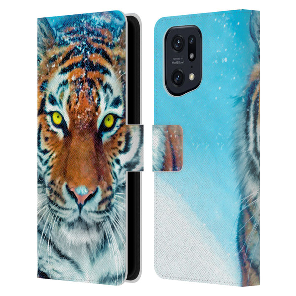 Aimee Stewart Animals Yellow Tiger Leather Book Wallet Case Cover For OPPO Find X5 Pro