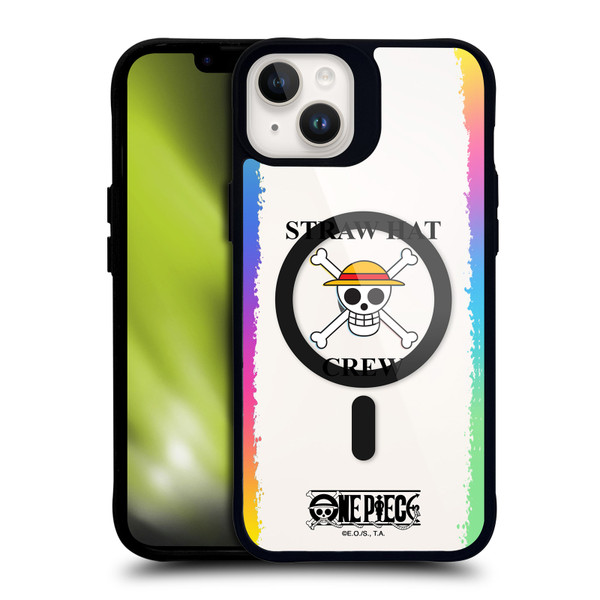 One Piece Graphic Art Colourful Crew Logo Text BLACK SHOCKPROOF BUMPER CASE COMPATIBLE WITH Apple iPhone 14 Plus & MAGSAFE