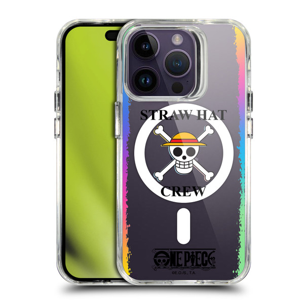 One Piece Graphic Art Colourful Crew Logo Text SHOCKPROOF BUMPER CASE COMPATIBLE WITH Apple iPhone 14 Pro & MAGSAFE