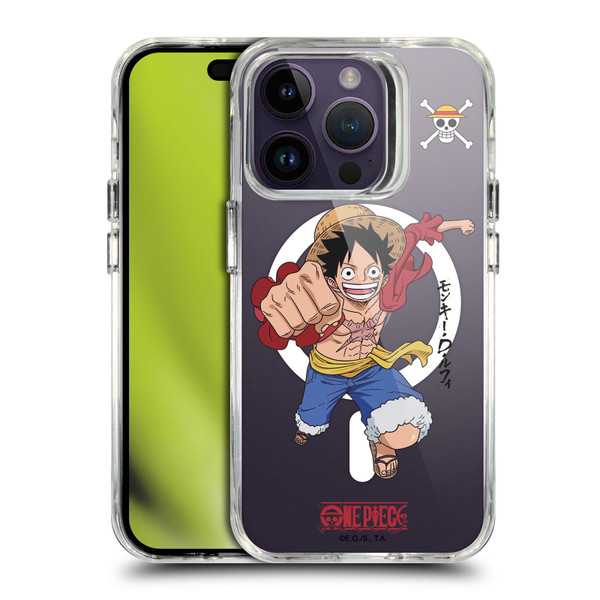 One Piece Graphic Art Luffy Text SHOCKPROOF BUMPER CASE COMPATIBLE WITH Apple iPhone 14 Pro & MAGSAFE