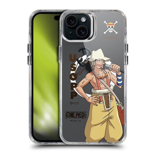 One Piece Graphic Art Usopp Text SHOCKPROOF BUMPER CASE COMPATIBLE WITH Apple iPhone 15 Plus & MAGSAFE