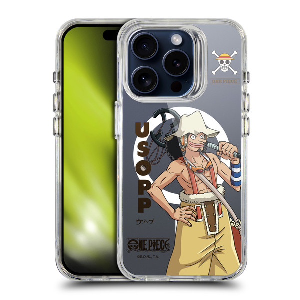 One Piece Graphic Art Usopp Text SHOCKPROOF BUMPER CASE COMPATIBLE WITH Apple iPhone 15 Pro & MAGSAFE