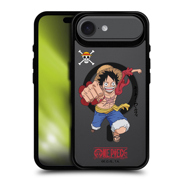 One Piece Graphic Art Luffy Text BLACK SHOCKPROOF BUMPER CASE COMPATIBLE WITH Apple iPhone 17 Air & MAGSAFE