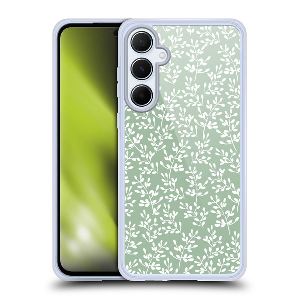 Anis Illustration Mix Pattern Tiny Leaves Green Soft Gel Case for Samsung Galaxy A55 5G