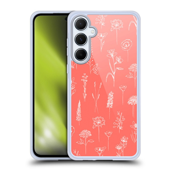 Anis Illustration Flower Pattern 2 Coral Soft Gel Case for Samsung Galaxy A55 5G